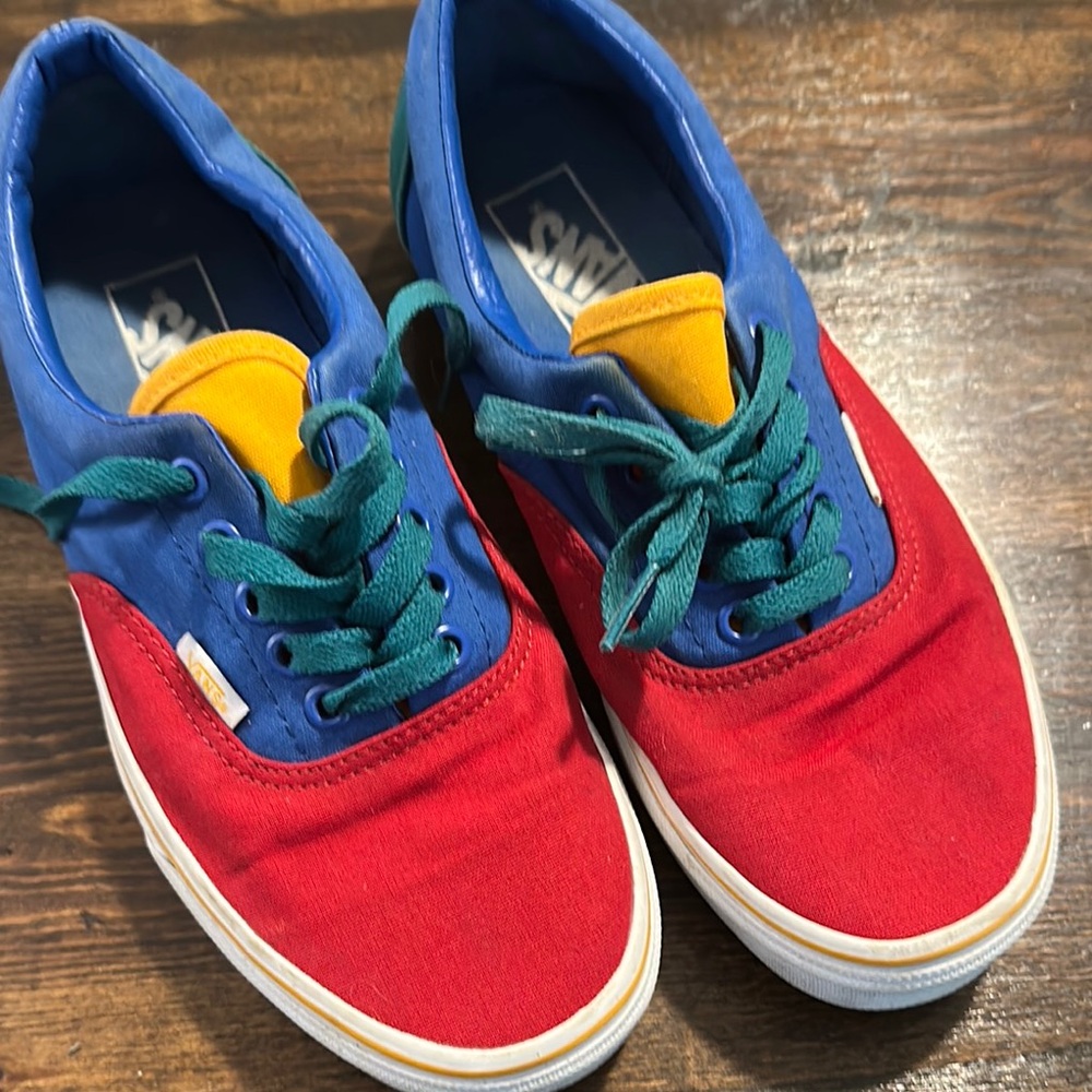 Vans Red and Blue Skate Sneakers with Color-Blocking Design